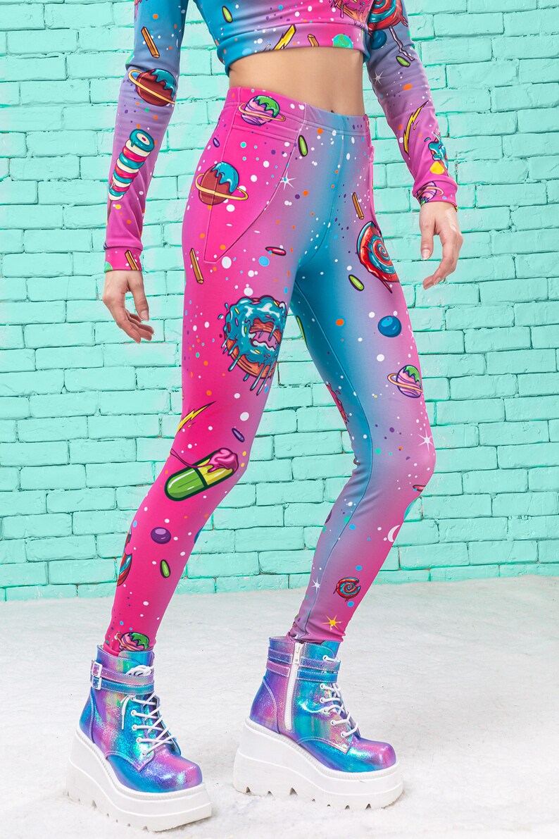 Pink Leggings Women Printed Leggings Pastel Leggings Festival Leggings Blue Leggings Boho Leggings Kawaii Clothing Candy Leggings
