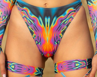 Rave Disco Shorts, Psychedelic Cutout Shorts Woman, Burning Man Bikini Woman, Festival Clothing, Rave Outfit Woman, Festival Bikini Woman