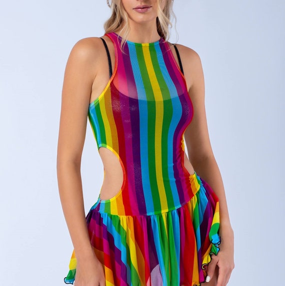 Pride Mesh Dress Pride Outfit Rainbow Dress Mesh Festival Dress See Through Dress Sexy Rave Dress Pride Maxi Dress Short Dress Woman Etsy
