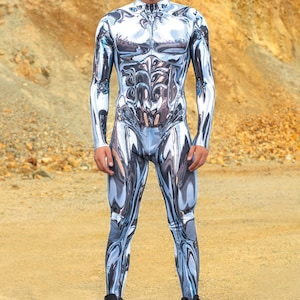 Cyberpunk Robot Bodysuit Men, Burning Man Costume For Men, Festival Outfit, Futuristic Clothing, Rave Costume Men, Cyber Festival Catsuit image 3