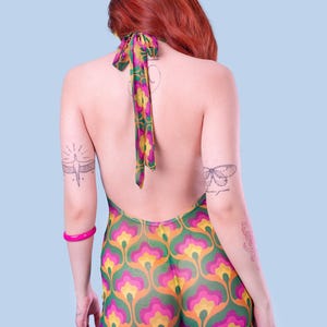 Halter Hippie Romper, Hippie Bell Bottoms Romper Women, Boho Halter Romper, Boho Rave Roper Women, 80's Fashion Women, Boho Chick Clothes image 4