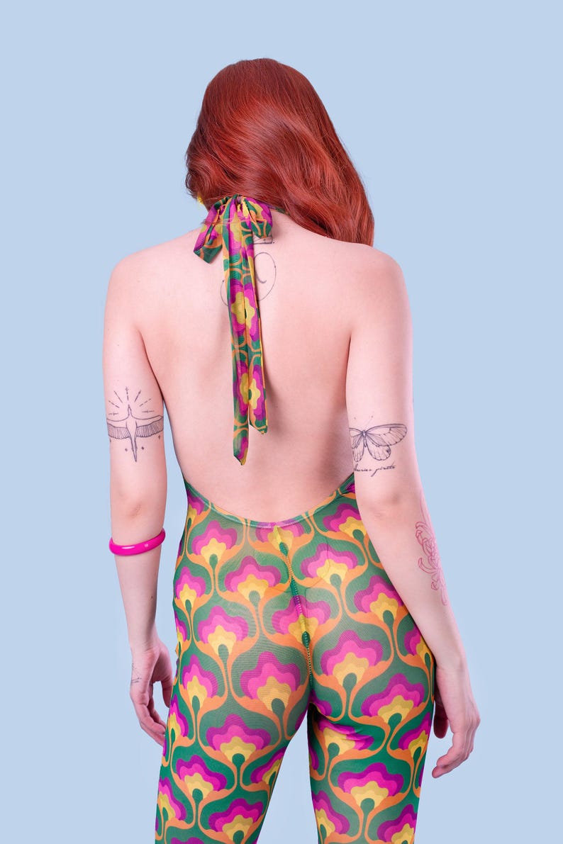Halter Hippie Romper, Hippie Bell Bottoms Romper Women, Boho Halter Romper, Boho Rave Roper Women, 80's Fashion Women, Boho Chick Clothes image 4