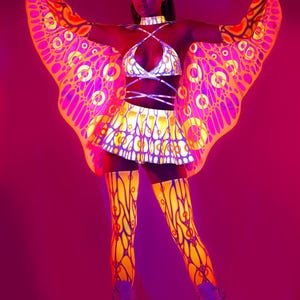 Ailes réfléchissantes UV, Ailes UV uniques pour femme, Tenue anti-UV pour femme, Ailes en résille pour femme, Vêtements de cosplay pour femme, Ailes en résille néon pour femme