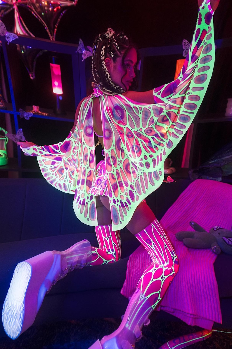 Reflective Rave UV Reflective Skirt Set Women, Pink Rave Outfit, Micro Festival Set ...