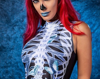 Sleeveless Skeleton Bodysuit, Sleeveless Skeleton Costume, Sexy Skeleton Costume Women, Halloween Bodysuit, Adult Halloween Catsuit, BADINKA