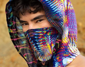 Rave Accessories, Festival Double Side Hood, Rave Mesh Hood, Burning Man Clothing, Festival Transparent Hood, Rave Outfit, Mesh Party Hood