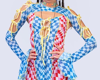 Disfraz de payaso a cuadros, disfraz de Halloween para mujer, vendas para piernas para festivales, conjunto de vestido de bufón de malla, disfraz de payaso de malla, disfraz de Halloween para mujer