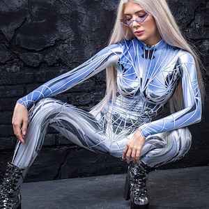 Festival Costumes For Women, Futuristic Clothing, Rave Costume For Women, Festival Costumes Women, Womens Rave Bodysuit, Rave Bodysuit Women image 4