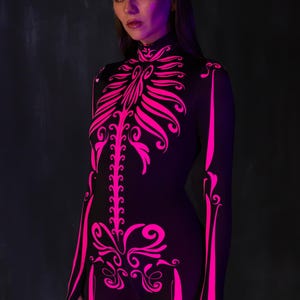 Neon Pink Bodysuit, UV Glow Bodysuit, Halloween Costume, UV Light Reactive Bodysuit, Halloween Costume For Women, Halloween Clothing Women