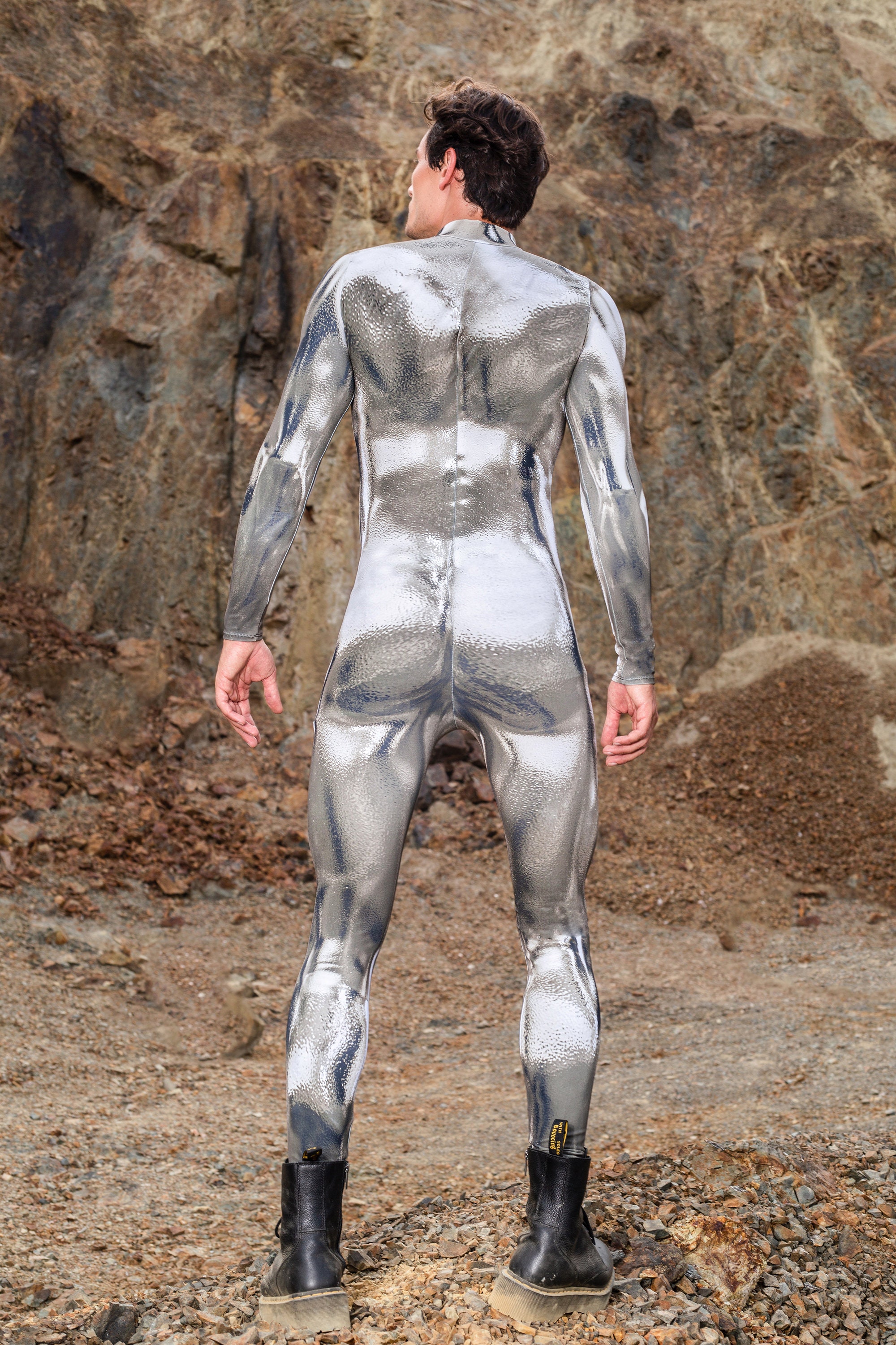 Silver Costume Men Male Silver Bodysuit Rave Clothing Men Etsy