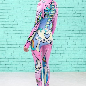 Harajuku Clothing Women, Kawaii Clothing, Kawaii Skeleton Bodysuit, Skeleton Onesie, Skeleton Jumpsuit, Skeleton Unitard, Skeleton Romper