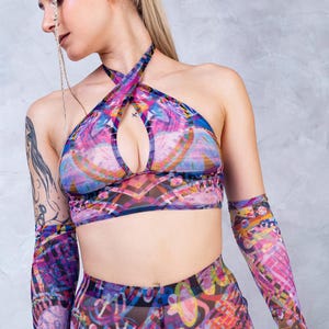 Rave Outfit, Festival Set, Summer Festival Top, Mesh Top, Rave Top, Mesh Crop Top, Transparent Long Sleeve Top, Rave Set, Festival Outfit