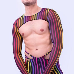 Mesh Men Pride Shrug Top, Transparent Pride Top, Rainbow Shrug, Pride Month Men Top, See Through Shrug, Colorful Pride Top, Bisexual Outfit