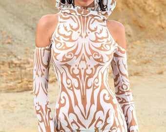 Robe à capuche en résille Rave, Vêtements de festival pour femmes, Tenue Burning Man, Robe transparente, Robe de festival pour femme, Vêtements de festival