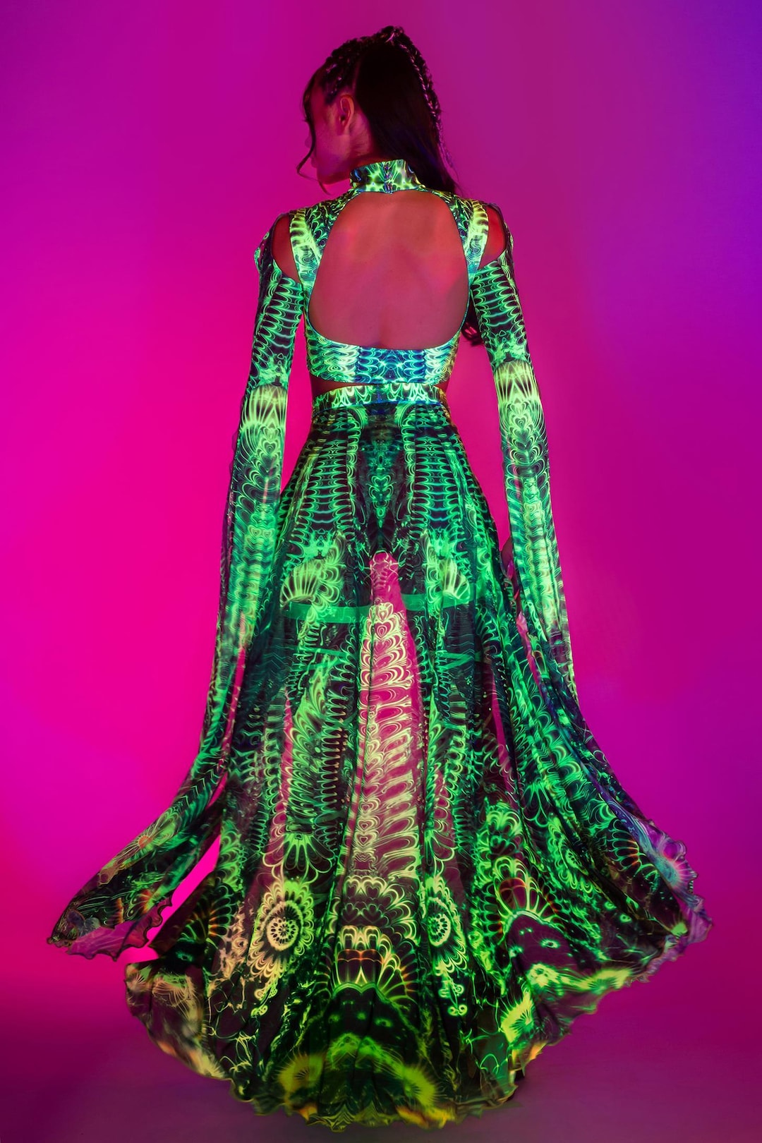 Green UV Reactive Costume Woman, Rave Party Sexy Set, Festival Clothing ...