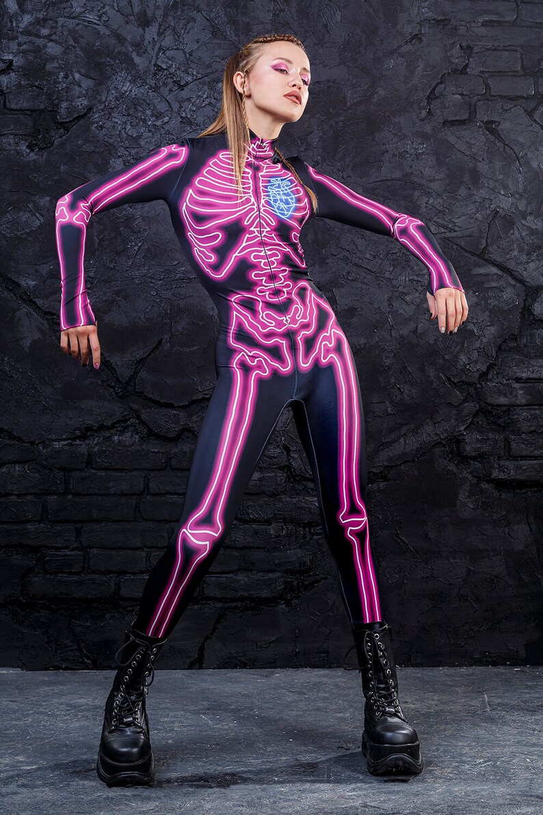 Neon Skeleton Costume Sexy Skeleton Bodysuit Skeleton Etsy
