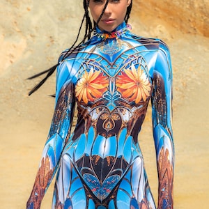Cyber Festival Catsuit Woman, Rave Costume Woman, Futuristic Outfit Women, Festival Bodysuit, Burning Man Rave Clothing, Cyberpunk Costume