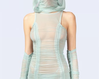 green emerald velvet dress Mini Dress With Sheer Mesh Going Out Summer Holiday Festival Outfit –  Styledup.co.uk