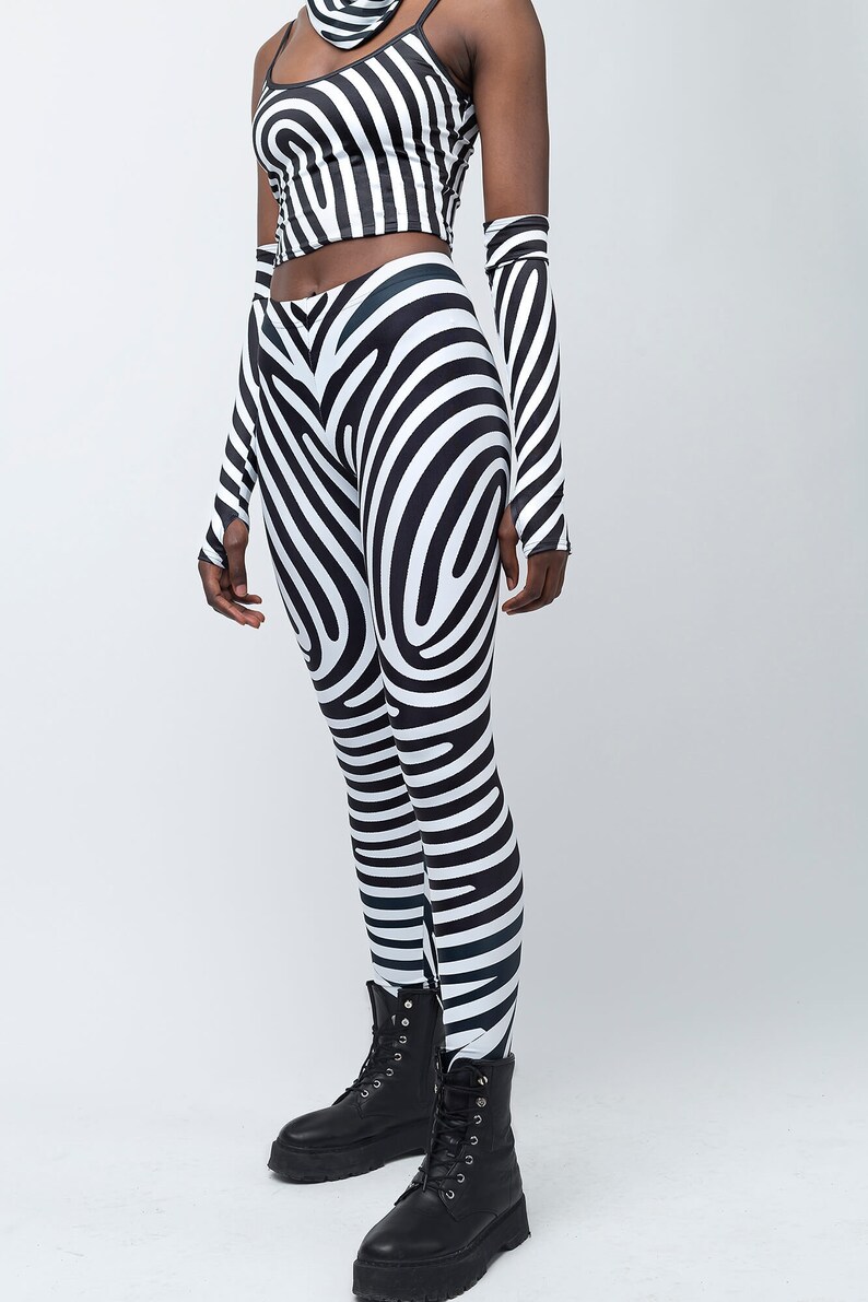 Black White Leggings Minimalistic Leggings Geometric Etsy