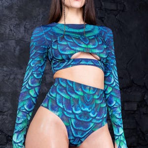 Peacock Rave Outfit, Rave Clothes, Festival Outfit, Peacock Rave Costume, Festival Shorts, Festival Set Woman, Burning Man Set, Rave Top