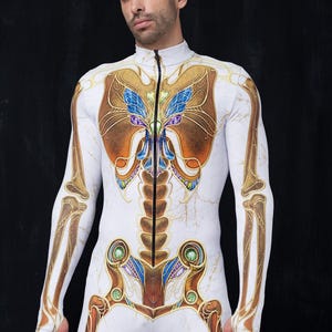 Mens Halloween Costume, Golden Skeleton Costume, Halloween Male Bodysuit, Halloween Costumes Men, Halloween Costumes, Halloween Bodysuit Men