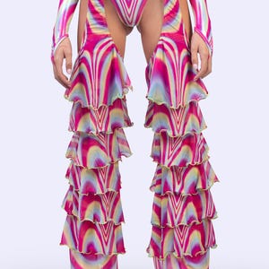 Chaps con volantes del Orgullo, Chaps brillantes para fiesta, Pantalones de hada para festival, Conjunto para fiesta del Orgullo, Conjunto para fiesta para mujer, Ropa para festivales para mujer, Conjunto arcoíris para fiesta