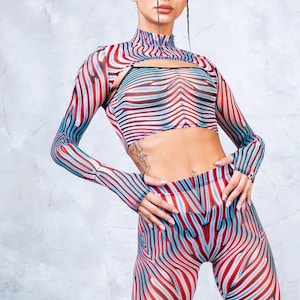 Rave Mesh Set, Rave Crop Top, Mesh Shrug Top, Mesh Bolero, Festival Bolero, Long Sleeve Top, Rave Shrug, Crop Top, Psychedelic Crop Top