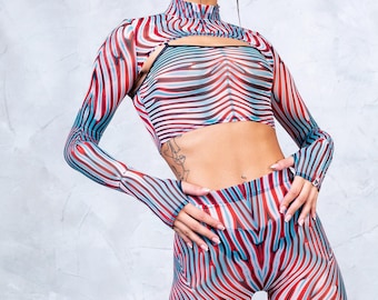 レイブメッシュセット、レイブクロップトップ、メッシュシュラッグトップ、メッシュボレロ、フェスティバルボレロ、ロングスリーブトップ、レイブシュラッグ、クロップトップ、サイケデリッククロップトップ