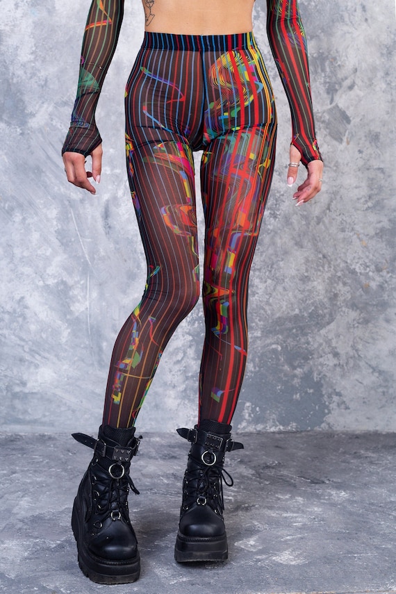 Mesh Leggings, Rave Pants Woman, Summer Rave Leggings, See Through