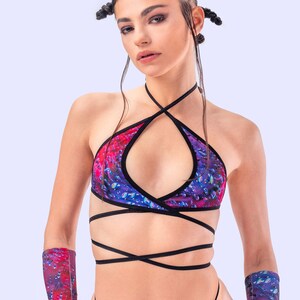Rave Disco Top, Festival Sexy Top, Psychedelic Rave Wrap Around Bikini Top, Trippy Festival Clothing, Burning Man Top, Festival Triangle Top