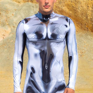 Futuristic Bodysuit Men, Burning Man Costume Men, Festival Outfit, Robot Rave Clothing, Cyberpunk Catsuit, Futuristic Festival Costume Men