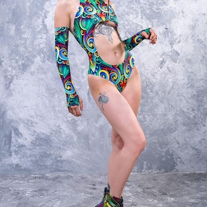 Festival Leotard, Festival Bodysuit, Rave Outfit, Sexy Rave Leotard, Festival Clothing Woman,  Burning Man Clothing, Trippy Rave Costume,