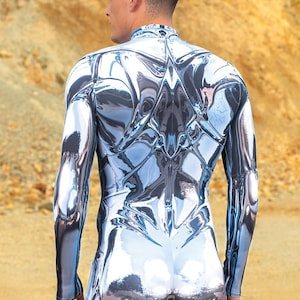 Cyberpunk Robot Bodysuit Men, Burning Man Costume For Men, Festival Outfit, Futuristic Clothing, Rave Costume Men, Cyber Festival Catsuit image 2