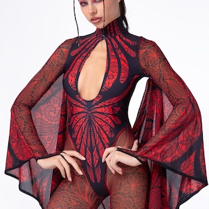 Keyhole Winged Catsuit, Red Halloween Clothing For Women, Wings Costumes For Women, Costumes For Women, Cosplay Costume Woman, Adult Costume
