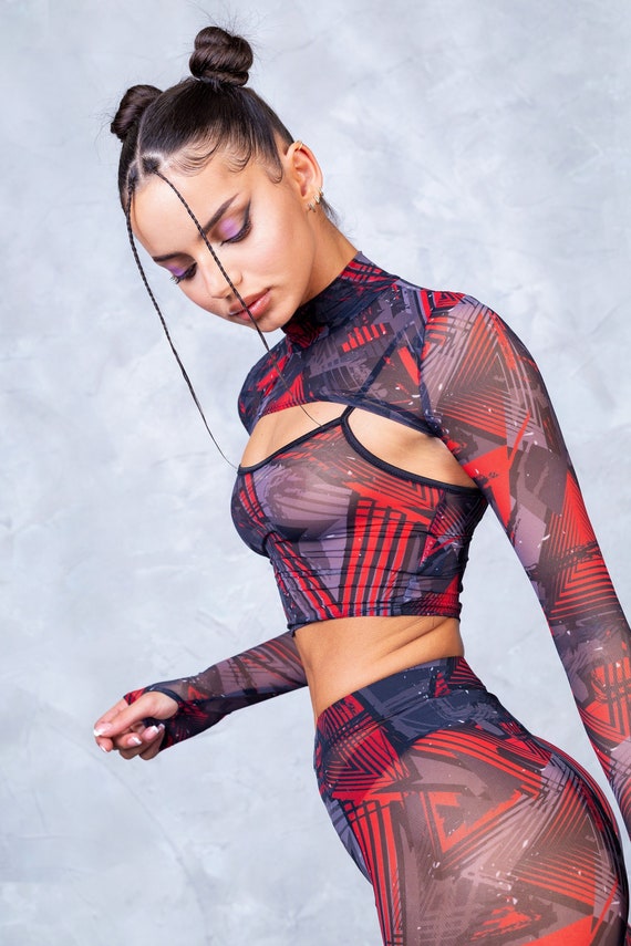 Sheer Top, See Thru Top, Transparent Crop Top, Mesh Crop Top, Rave