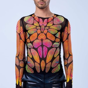 Mesh Male Pride Shrug, Pride Long Sleeve Top Man, Mesh Male Rave Disco Top, Transparent Pride For Top, Festival Clothing, Male Pride Top