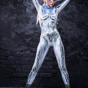 Festival Costumes For Women, Futuristic Clothing, Rave Costume For Women, Festival Costumes Women, Womens Rave Bodysuit, Rave Bodysuit Women image 2