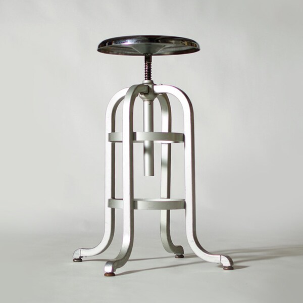 Vintage Industrial Machine Age Aluminum Chrome Goodform Stool (Tall #1)