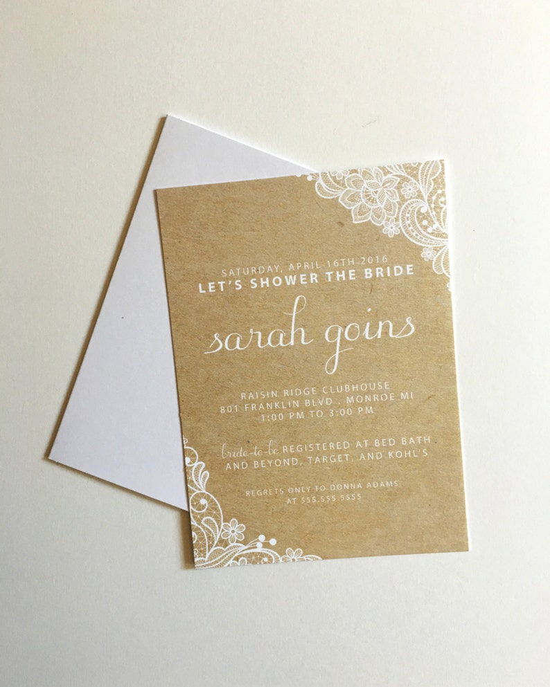 Recycled Paper Lace Wedding Shower Invites Rustic Country Etsy