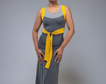 Vitalija colorblock jersey maxi dress with belt detail