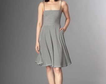 Rosa spaghetti strap sun dress in micro stripe