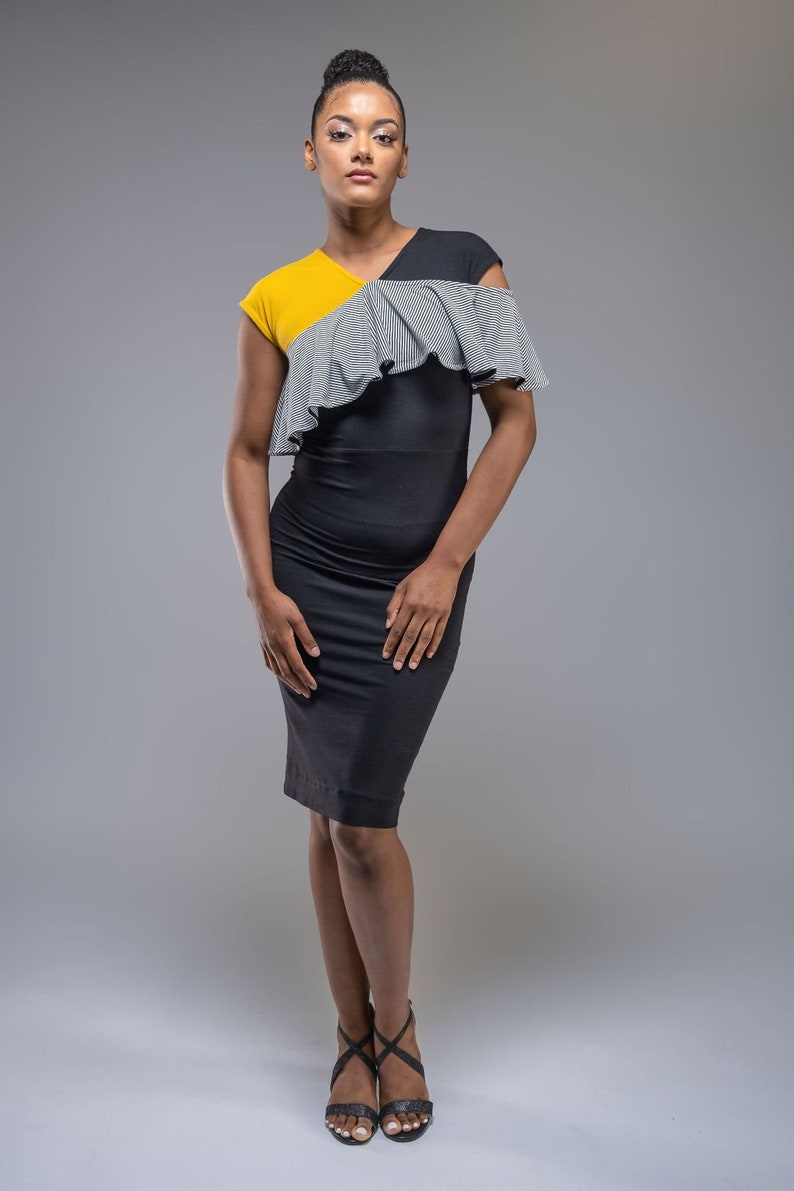 Fausta colorblock pencil dress with ruffle detail image 1