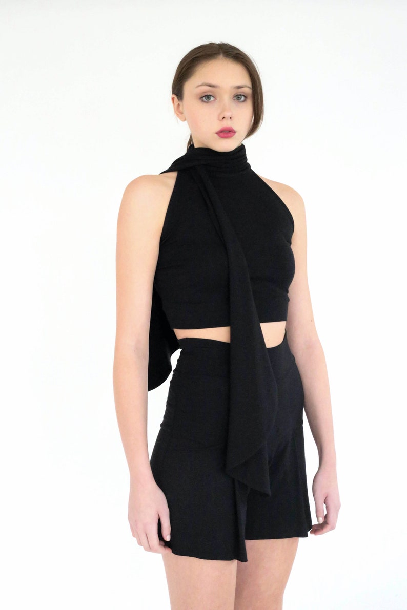 Nia Cropped Halter Tank Top With Built in Oversized Tie Collar Etsy