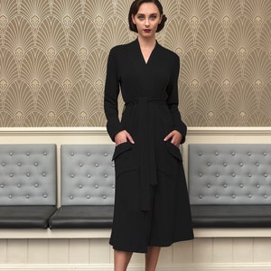 The Dalia french terry long sleeve wrap coat dress with pockets