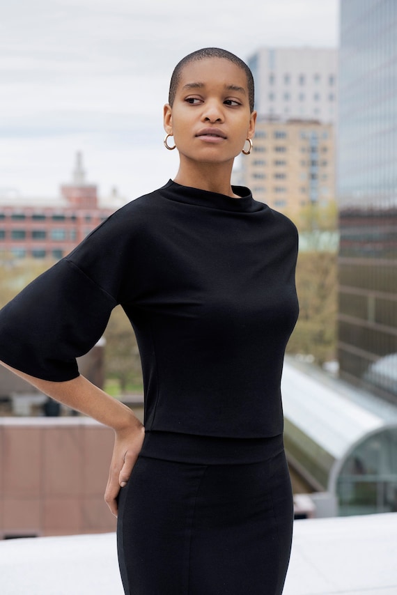 Hera Wide Funnel Neck and Dropped Shoulder Wide Sleeve Fitted Top - Etsy UK