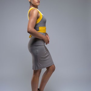 Vida knee length colorblock pencil dress with belt detail image 3