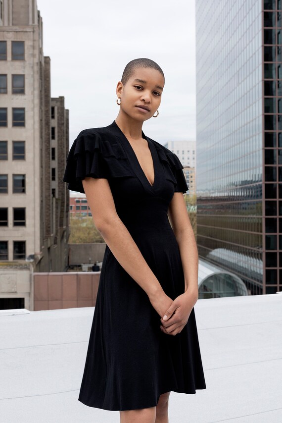 Deep neck store black dress