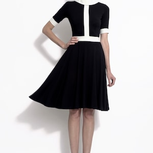 Black and white vintage style mod inspired color block dress in stretch bamboo - the Monika
