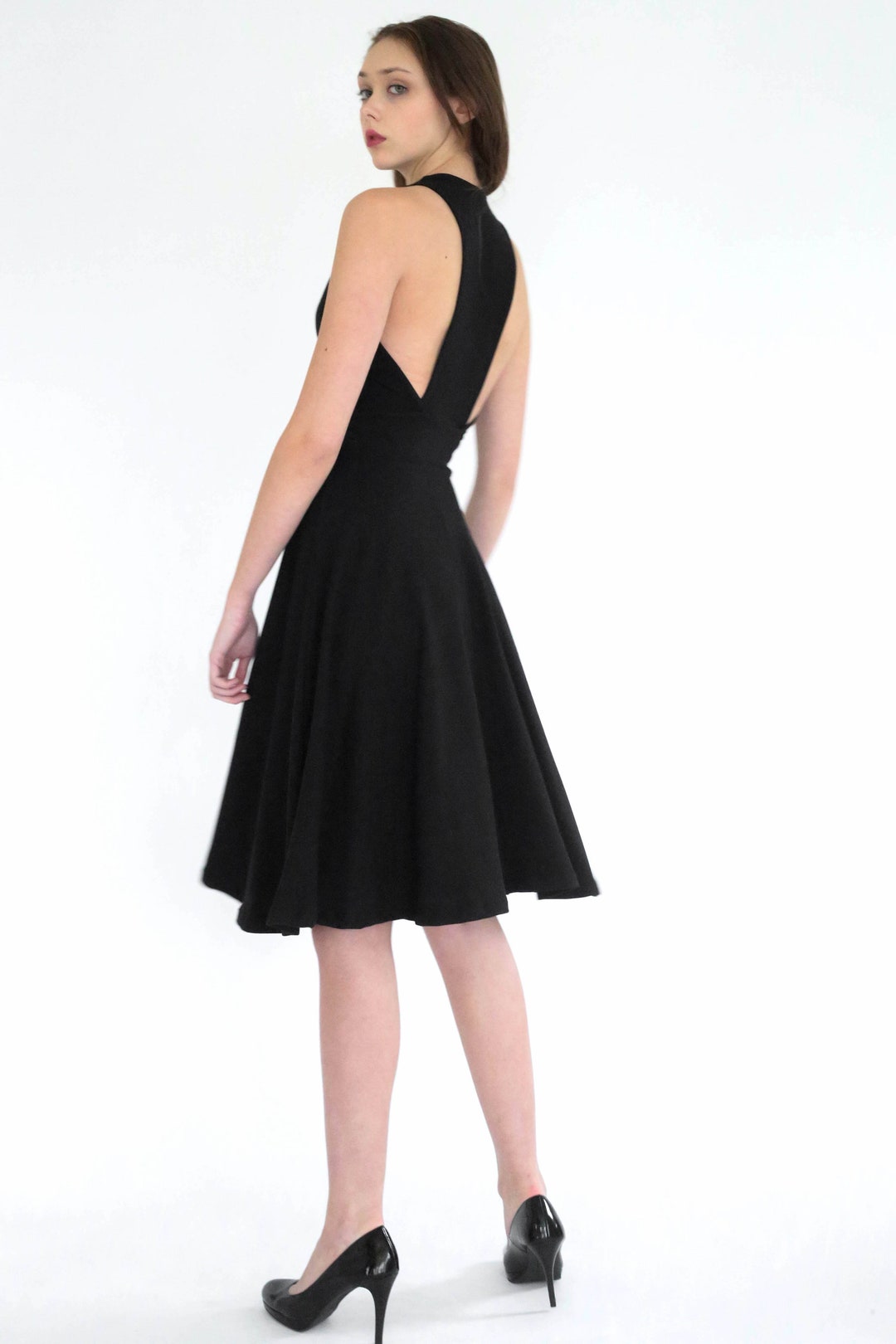 Becca Little Black Midi Dress With Racer Back Detail - Etsy
