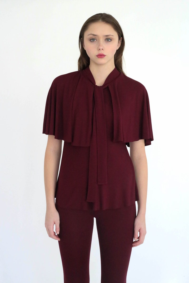 Jillian biased cut tunic top with cape detail and scarf tie collar image 3